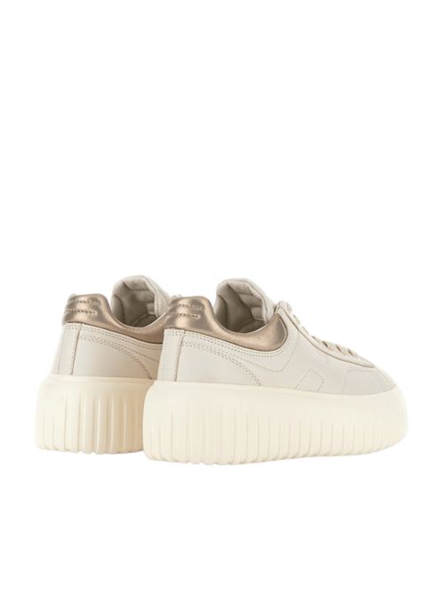 Sneakers da donna in pelle con dettagli oro H laterale tono su tono color avorio. HOGAN | HXW6450FC60KU00GAN